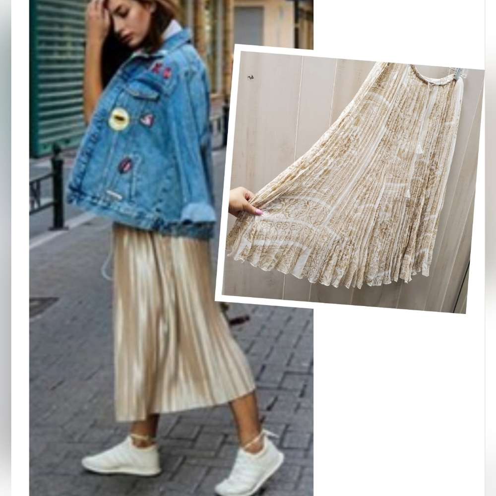 Vintage Pleated Chiffon Drawstring Midi Skirt Sz Med - EUC!